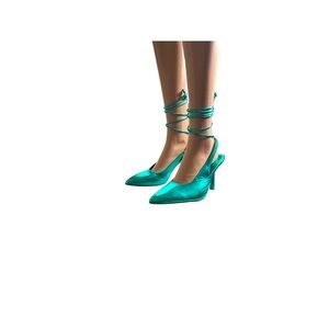 Strappy Sea Blue Metallic Heels